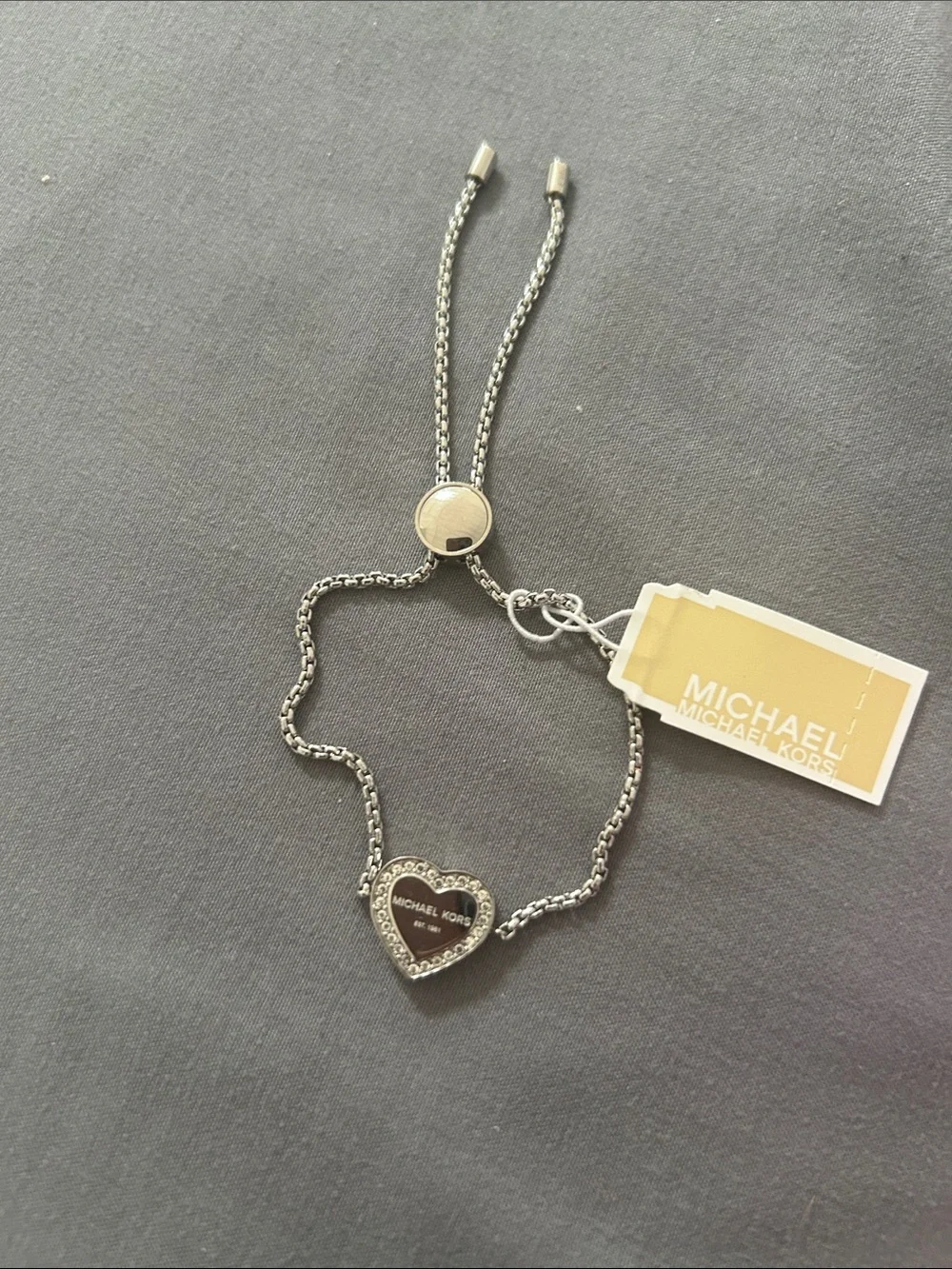 New ❤️Michael Kors Silver Heart Slider Bracelet with Crystal Pavé